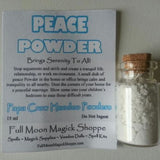 Peace Powder banishes strife, ends arguments, and makes peace and mellow feelings.