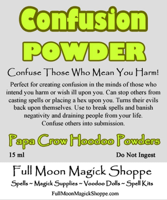Confusion Hoodoo Powder is used to send evils pacing, confuse enemies and their work, and repel negative energy.