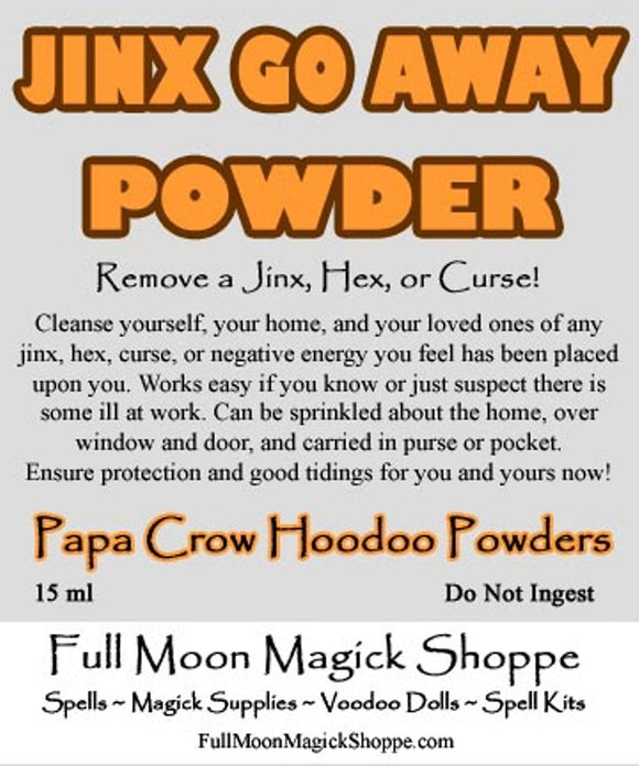 Jinx Go Away Powder removes jinx energy, stops a curse, halts negative powers in your life.