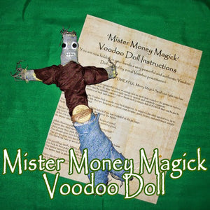 The Mister Money Magick Voodoo Doll attractas cash, money luck, and gambling success