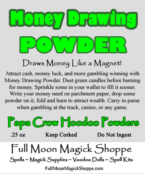 Money Drawing Hoodoo Powder attracts cash, makes gambling winning energy, and causes windfalls.